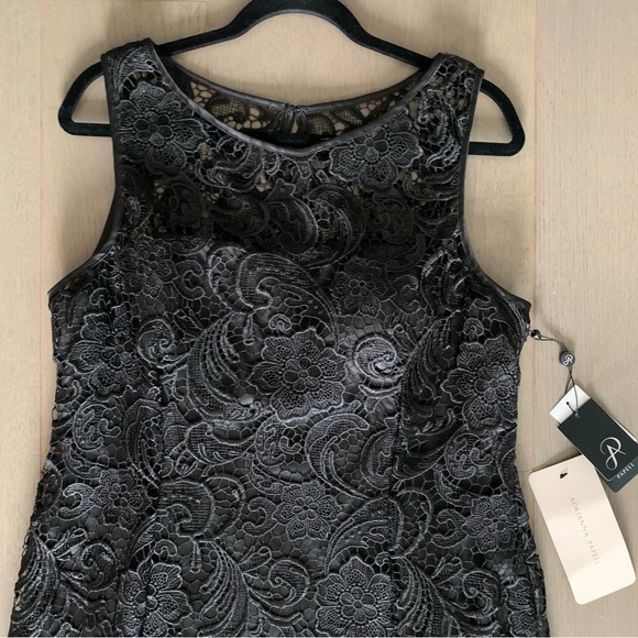 Adrianna Papell Black Illusion Neckline Lace Sheath Dress - Picture 4 of 12